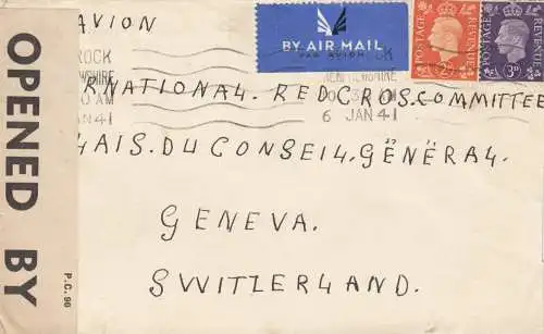 1941: air mail Renfrewshire to Genf, censor