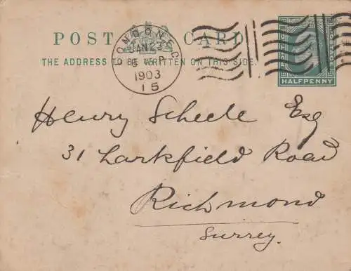 1903: post card Londonec to Richmond