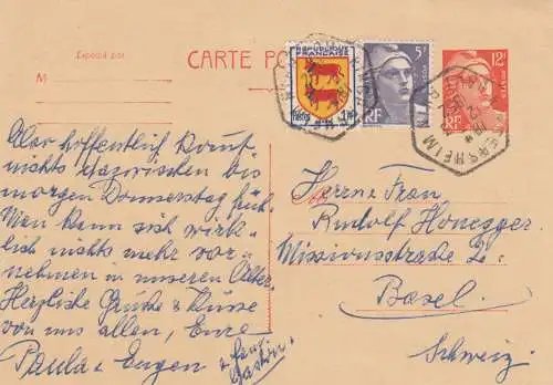 1952: post card Gersheim to Bâle