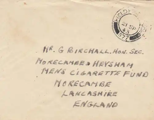 1943: Champ post office 577 (North Africa) to Morecame, Lancashire