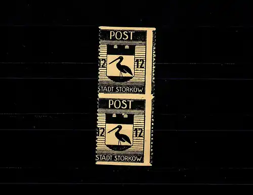 Lokalausgabe Stadt Storkow: MiNr. 14 A Uw, postfrisch **, im senkrechten Paar