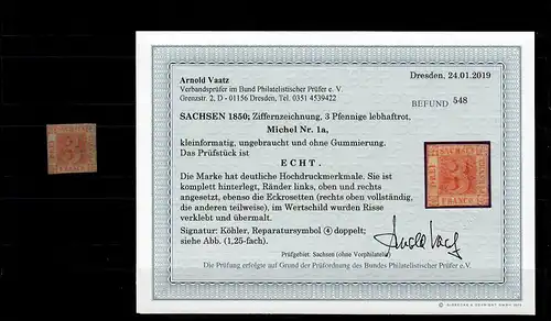 Saxe: Min° 1a, non utilisé et sans caoutchouc, résultat BPP