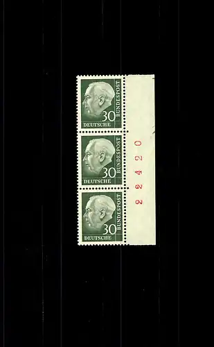 MiNr. 259y, Rand-3er-Streifen, Bogenzähl-Nr., Schneidevermerke, postfrisch **