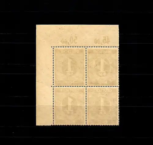 Min. 937y, **, bloc quadruple post-frais, bord de coin