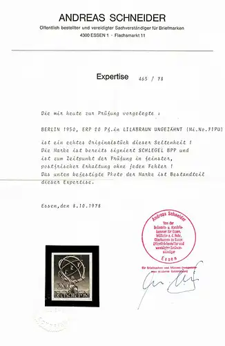 Berlin: MiNr. 71 PU, post-fraîchissement, **, BPP Signature