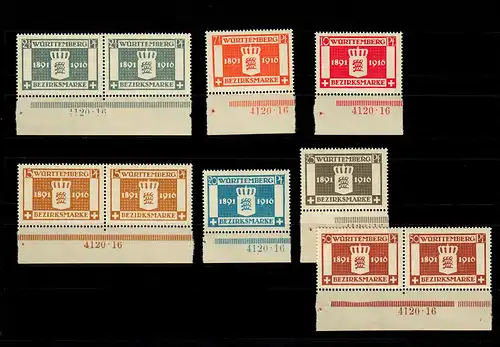 Württemberg: MiNr. 123-129, postfrisch, **, komplett mit HAN Nummer