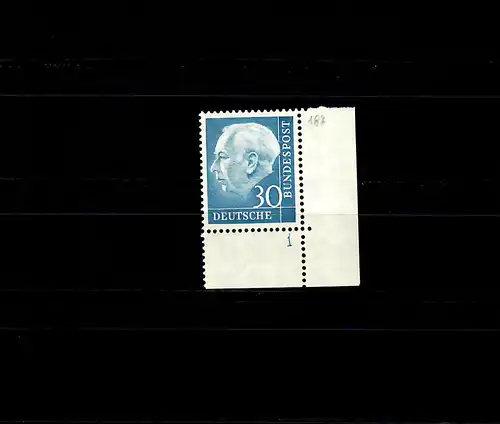 Bund: MiNr. 187, E4, Eckrand, SektorenNr. 1, ungefaltet, **, postfrisch