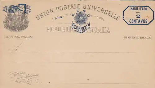Pérou: post card with answer cart, unused