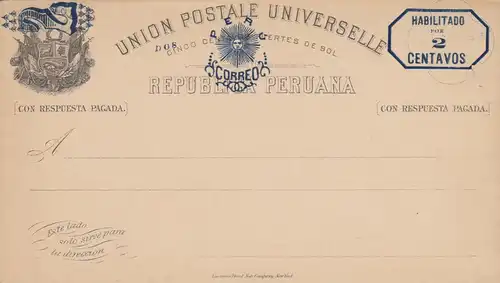 Pérou: post card with answer cart, unused