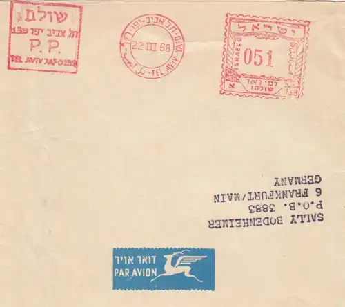 1967/68: 2x wrapper Tel Aviv to Franfurt via air mail