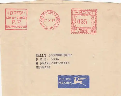 1967/68: 2x wrapper Tel Aviv to Franfurt via air mail