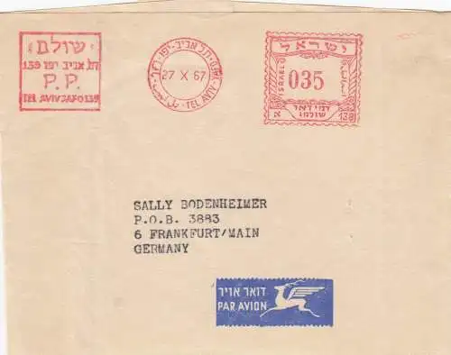 1967/68: 2x wrapper Tel Aviv to Franfurt via air mail