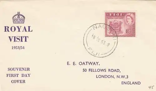 1953: FDC Roayal Visit Nausori to London