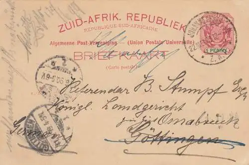 1890: post card Johannesburg to Göttingen/Germany