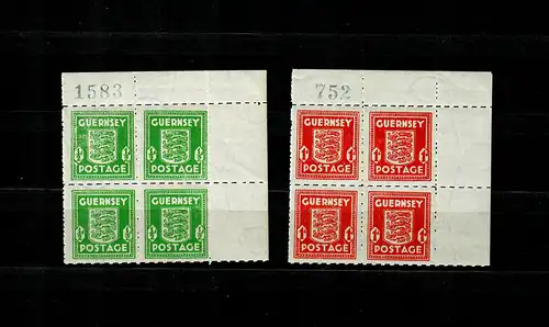 Guernsey: MiNr. 4-5, postfrisch, **, Eckrand VE2 mit Bogennummer
