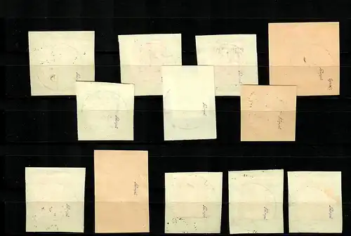 Mouchoirs: Min., 1-11, type II, cacheté sur des morceaux de papier