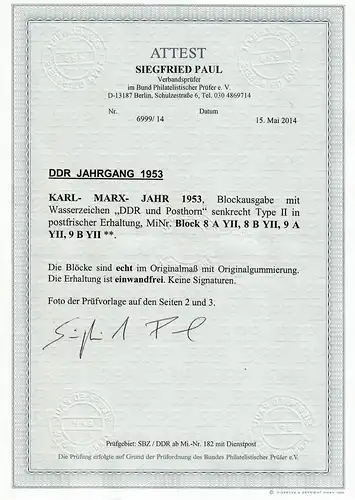 DDR: Blöcke MiNr. 8A+B YII, 9 A+B YII, postfrisch, **, BPP Attest