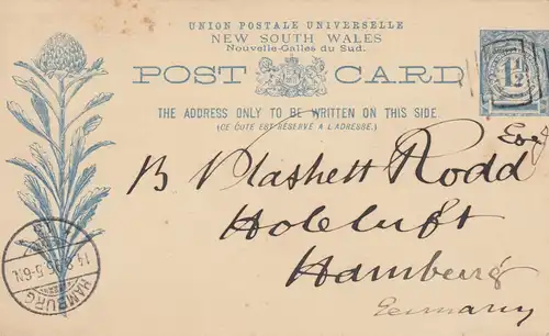 1895: post card NSW to Hamburg