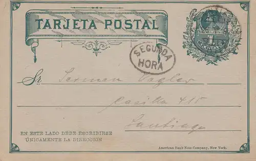 1892: carte postale NY Life assurance to Santiago