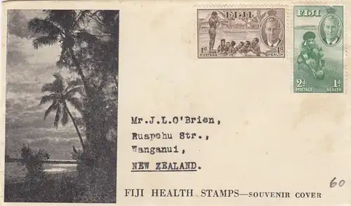 Fiji Health stamps, souvenir cover, closed with content to New Zealand
