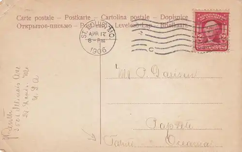 1906: St. Louis, post card Broadway to Tahiti