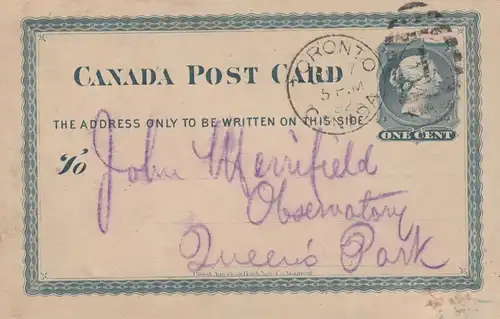 1882: post card Toronto, Court Robin des Bois