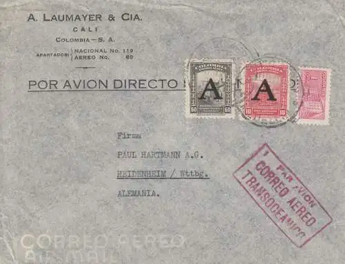 1919, letter from Manizales, Cali to Berlin/Heidenheim