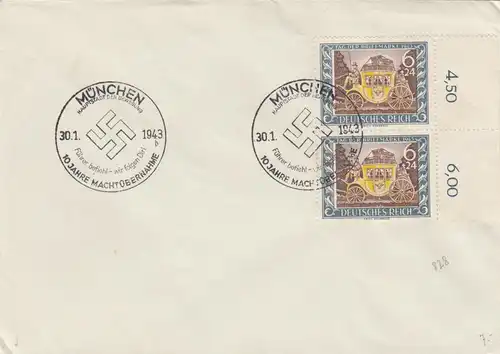 Blanko Sonderstempelbeleg 1943: München: 10 Jahre Machtübernahme, Tag d. Briefm.