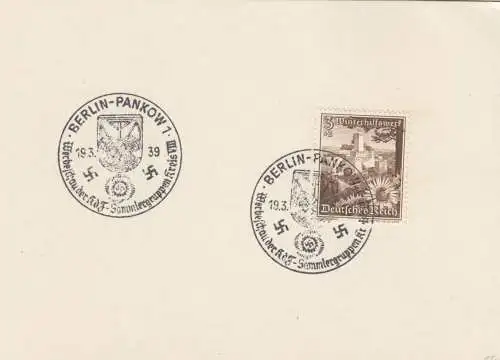 Blanko Sonderstempelbeleg 1939: Berlin: Werbeschau d. kdF Sammlergruppenkreis