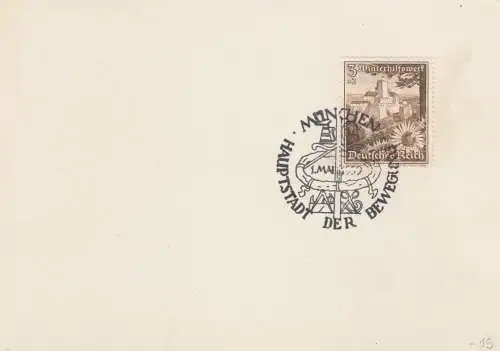 Blanko Sonderstempelbeleg 1939: München: 1. Mai, Hauptstadt d. Bewegung
