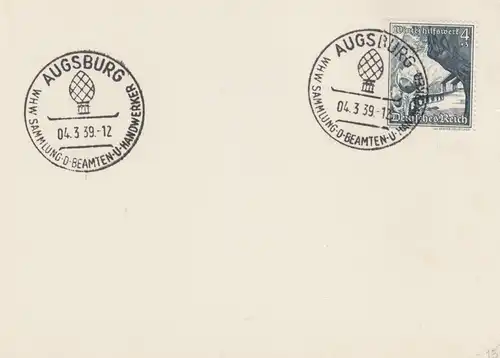 Blanko Certificat spécial de timbre 1939: Augsbourg: Recueil des fonctionnaires et artisans