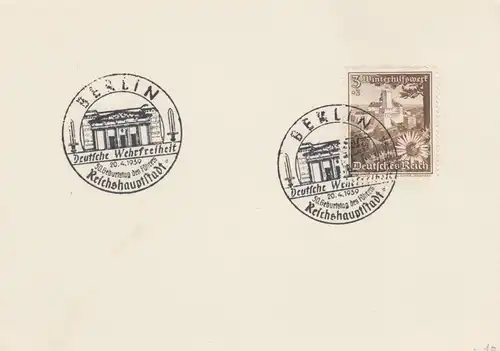 Blanko Certificat spécial de timbre 1939: Berlin: 50e né d. Führer, Deutsche Wehrfreith.