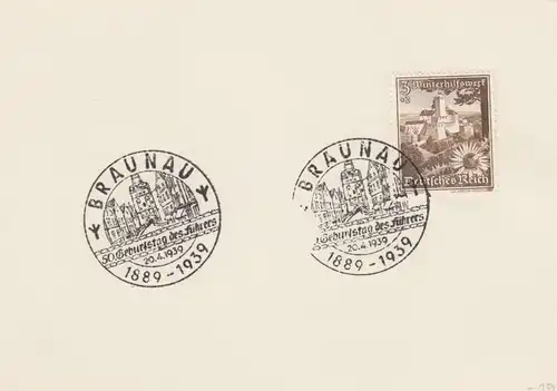 Certificat spécial de timbre blanc 1939: Braunau: 50e anniversaire de Führer