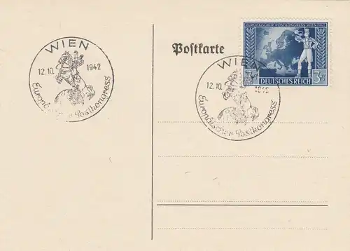 Blanko Sonderstempelbeleg 1942: Wien: Europäischer Postkongress 12.10.1942