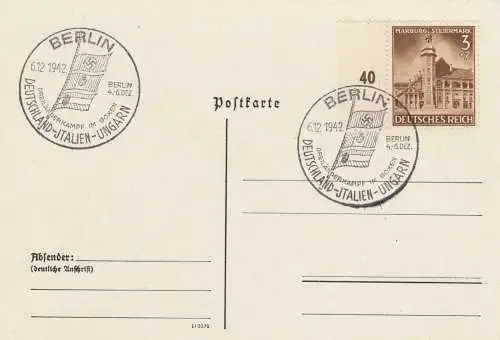 Blanko Sonderstempelbeleg 1942: Berlin: Dreiländerkampf Boxen, Deutsch. It. Ung.