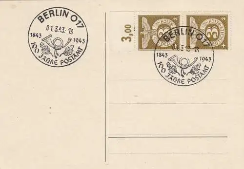 Blanko Sonderstempelbeleg 1943: Berlin: 100 Jahre Postamt