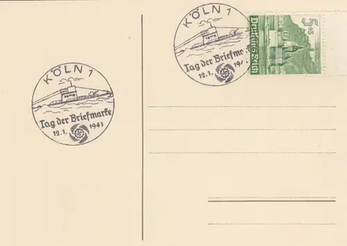 Blanko Certificat spécial de timbre 1941: Cologne: Journée du timbre 12.1.1941