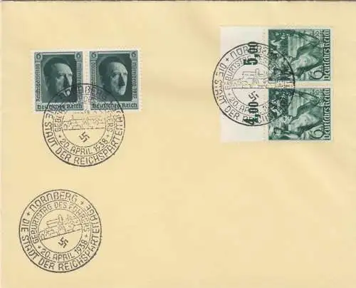 Blanko Sonderstempelbeleg 1938: Nürnberg: Geburtstag des Führeres 20. April 1938