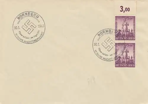Blanko Sonderstempelbeleg 1943: Nürnberg: 10 Jahre Machtübernahme