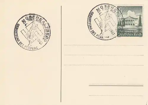 Certificat spécial de timbre blanc 1941: Obersalzberg: anniversaire du Führer