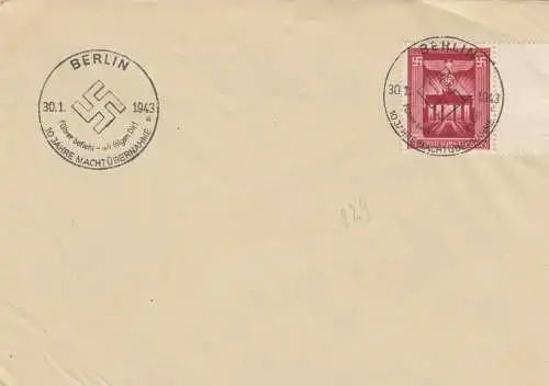Blanko Sonderstempelbeleg 1943: Berlin: 10 Jahre Machtübernahme, Führer wir folg