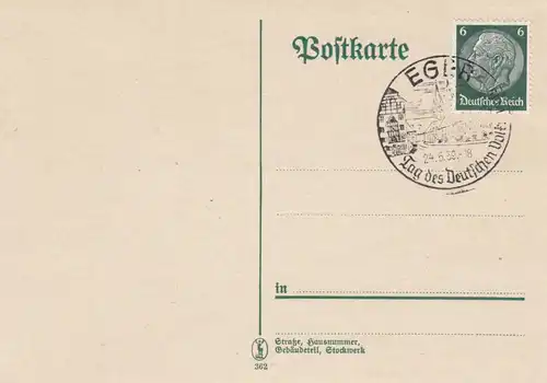 Blanko Tampon spécial 1939: Eger: Journée du Peuple Allemand