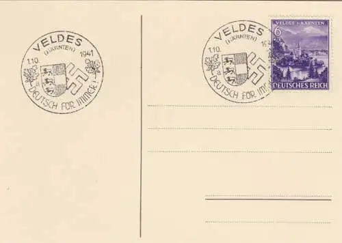 Blanko Certificat spécial de timbre 1941: Veldes (Carteaux): Allemand pour toujours 1.10.1941