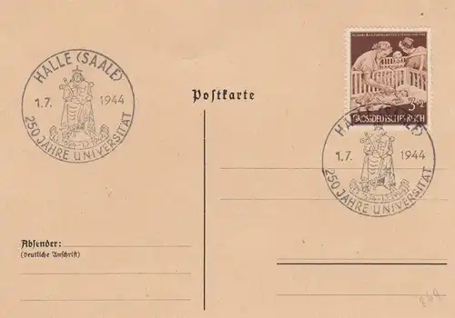 Certificat de timbre spécial Blanko 1944: Hall (Saale): 250 ans Université