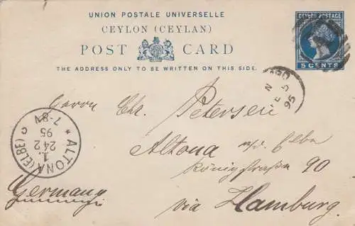 1895: post card Colombo to Hamburg