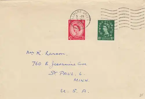 letter 1952: Palmers Green to St. Paul, Minn, États-Unis