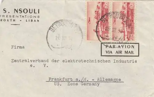 letter air Mail Beyrouth to Frankfurt 1952