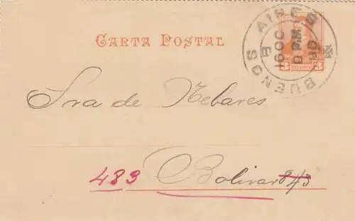 post card Buenos Aires 1896 to Bolivar