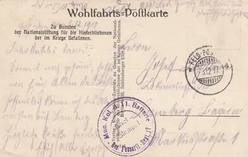 Wohlfahrts-Postkarte 1917 Galizien Feld-Post