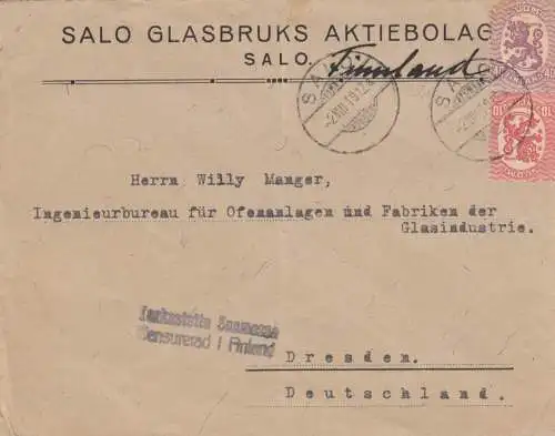 letter 1919 Salo to Dresden, cessor Finland